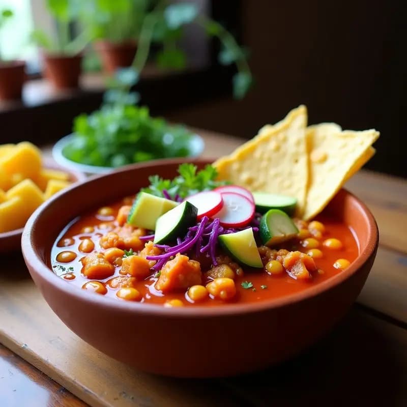 Pozole Rojo Vegano con Jackfruit y Chile Guatemala: Receta Mexicana en Olla Lenta