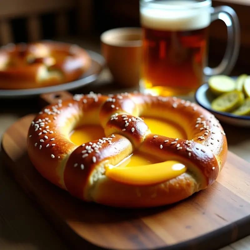 Pretzel Alemán con Queso Cheddar Fundido: Aperitivo Salado y Esponjoso