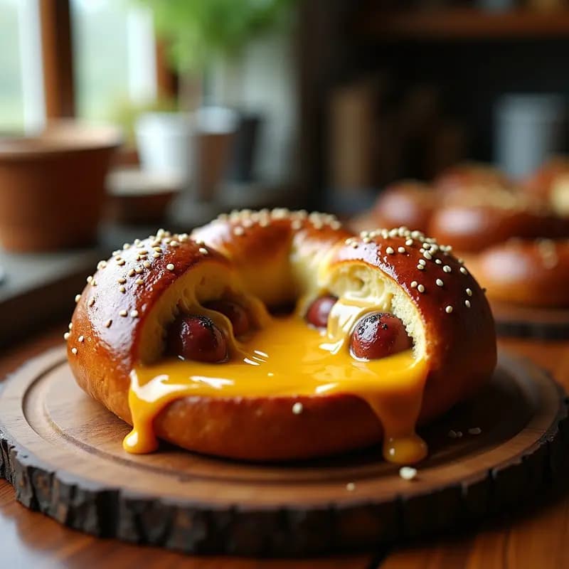 Pretzel Gigante con Queso Fundido y Salchicha Alessandra: Comfort Food Alemán-Americano