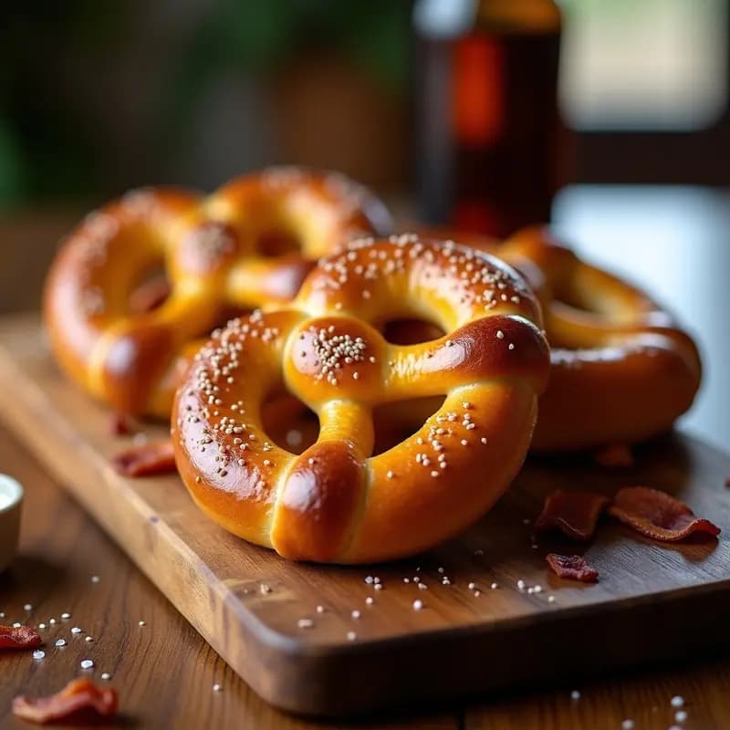 Pretzels Gigantes Rellenos de Queso Cheddar y Bacon: Aperitivo Irresistible