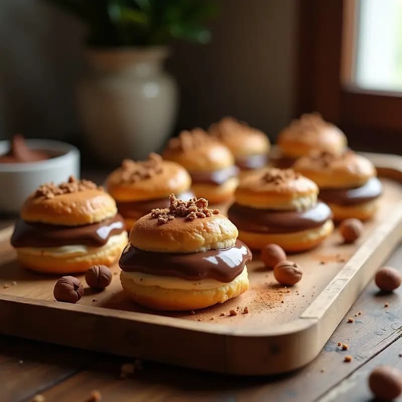 Profiroles Suizos con Crema de Chocolate y Avellanas: Postre Crujiente y Cremoso