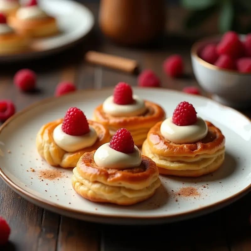 Profirolls de Hojaldre con Crema de Avellanas y Frambuesas: Postre Francés Sin Azúcar