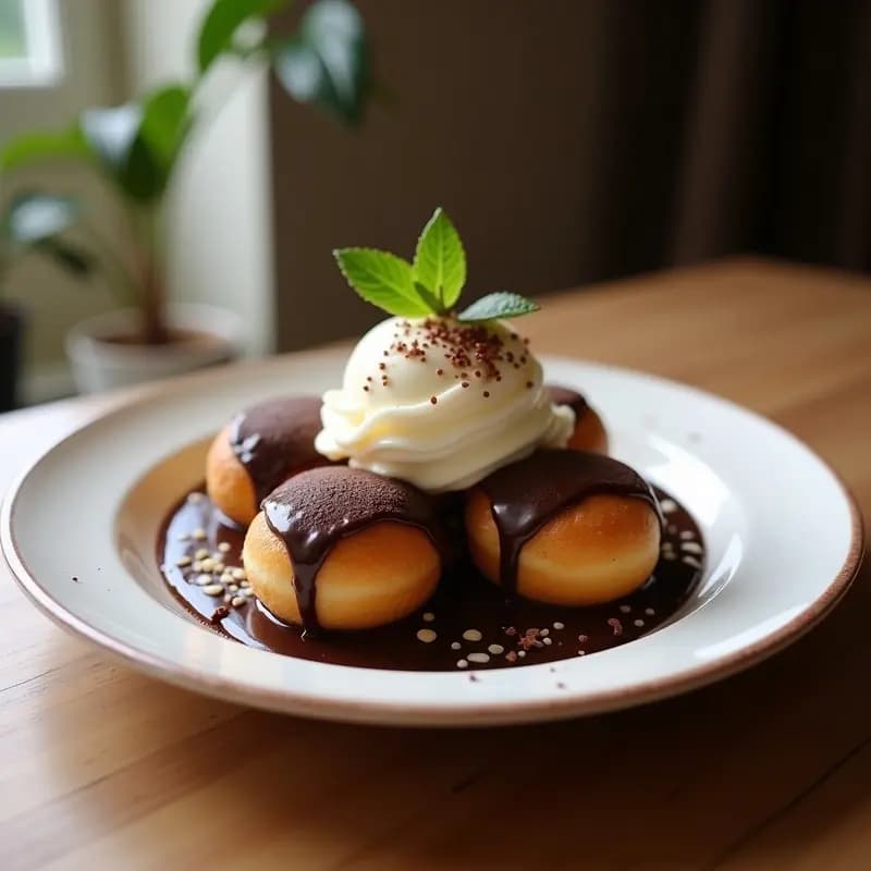 Profiteroles de Chocolate y Helado de Vainilla: Postre Francés Sin Horno con Relleno Cremoso