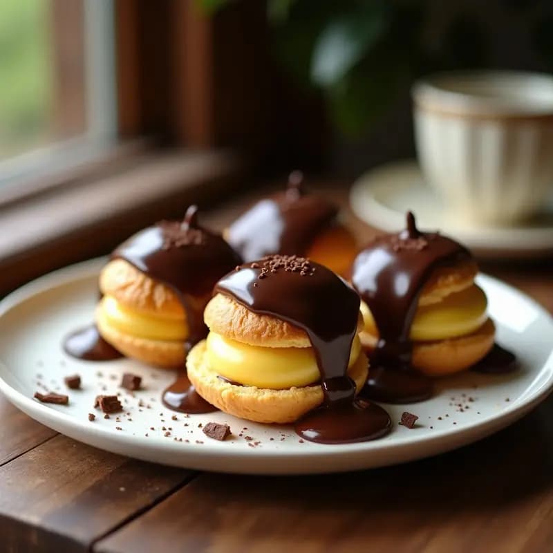 Profiteroles Rellenos de Crema Pastelera y Bañados en Chocolate: Postre Francés Clásico Reinventado