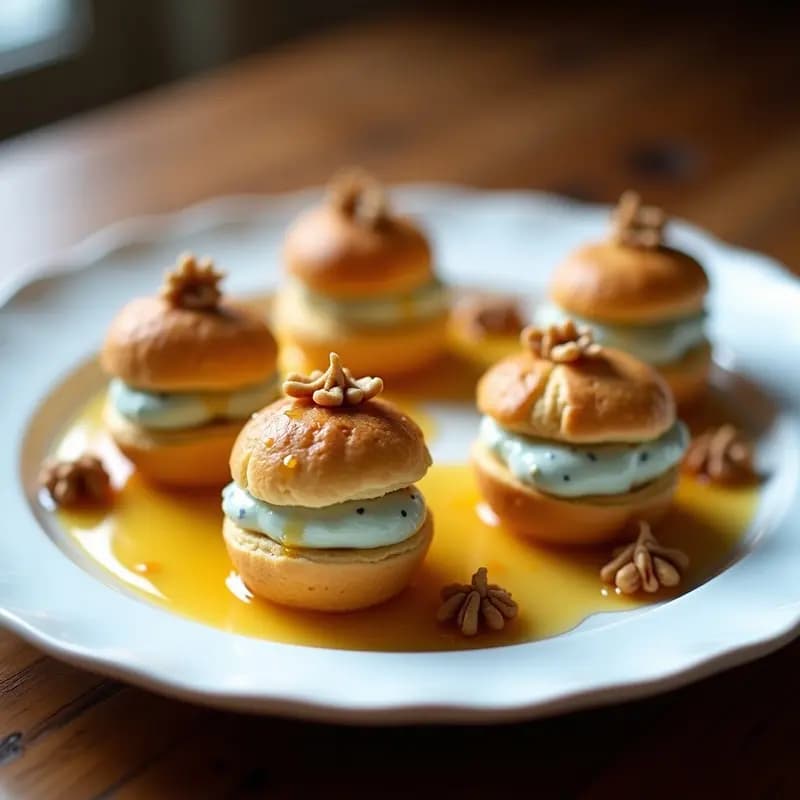 Profiteroles de Queso Azul y Miel: Entrante Francés con Toque Dulce-Salado