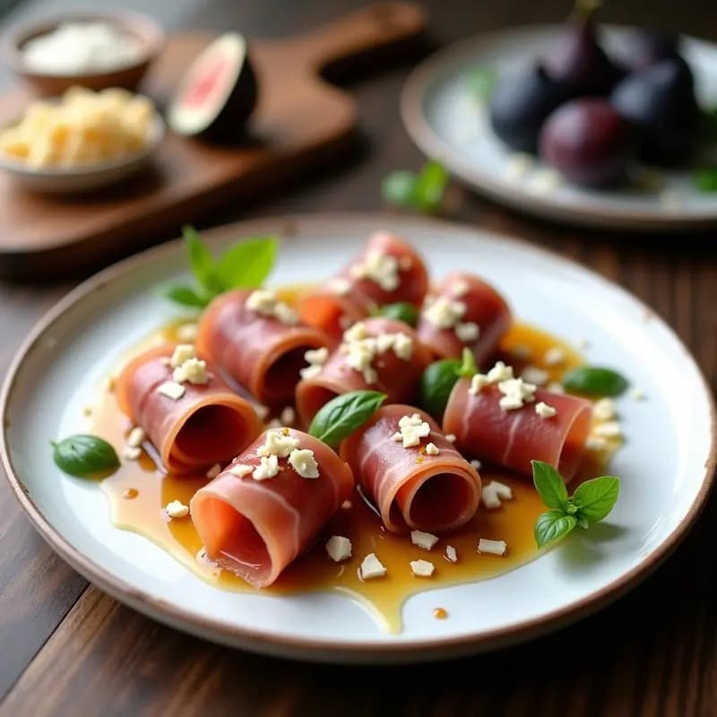 Prosciutto e Fichi: Aperitivo Italiano de Jamón Crudo y Higos Frescos con Miel