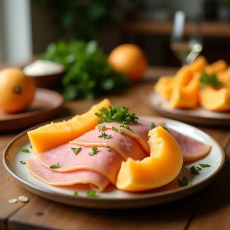 Prosciutto e Melone Italiano: Entrante Clásico con Jamón Serrano y Melón Cantalupo
