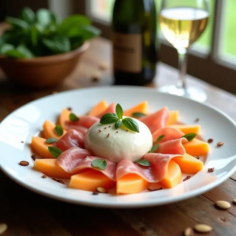 Prosciutto e Melone con Queso Burrata: Entrante Italiano Fresco y Elegante