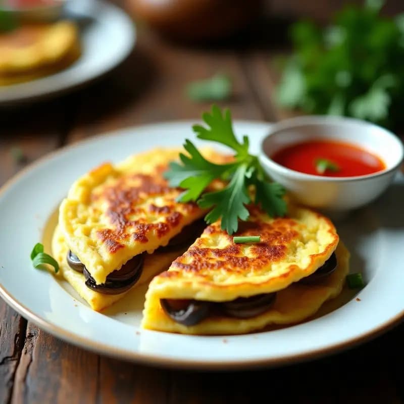 Pprudh Hoi Thot: Tortilla Tailandesa de Ostras con Salsa Sriracha y Hierbas Frescas