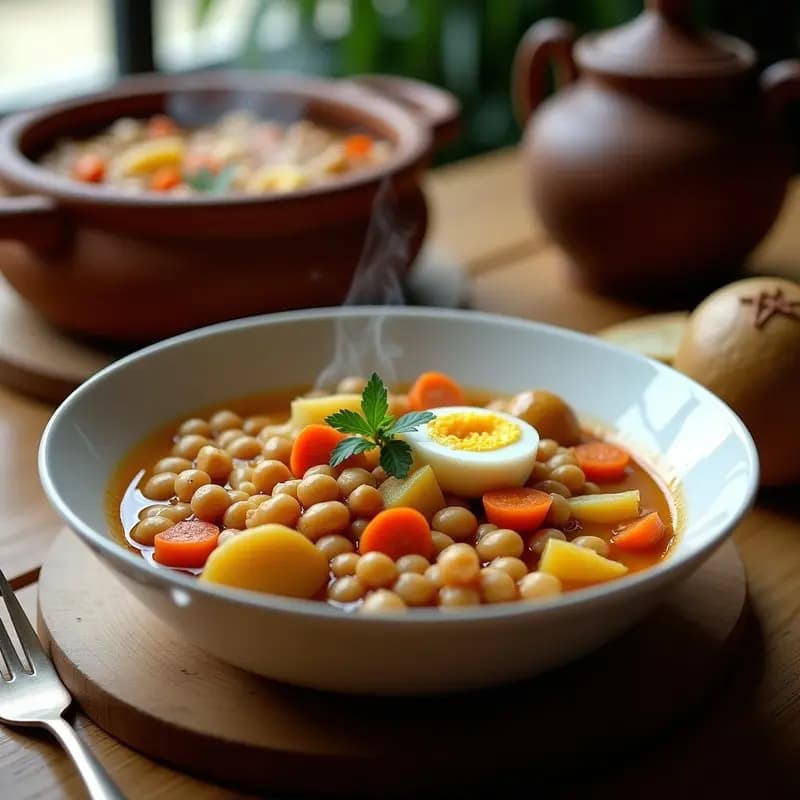 Puchero Anduzlo con Garbanzos y Verduras: Cocido Tradicional para Día de Frío