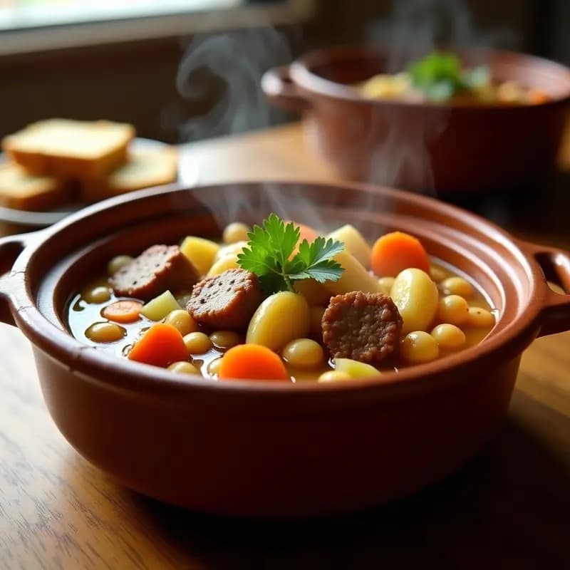 Puchero canario con garbanzos y costillas: Cocido de olla lenta con toque isleño