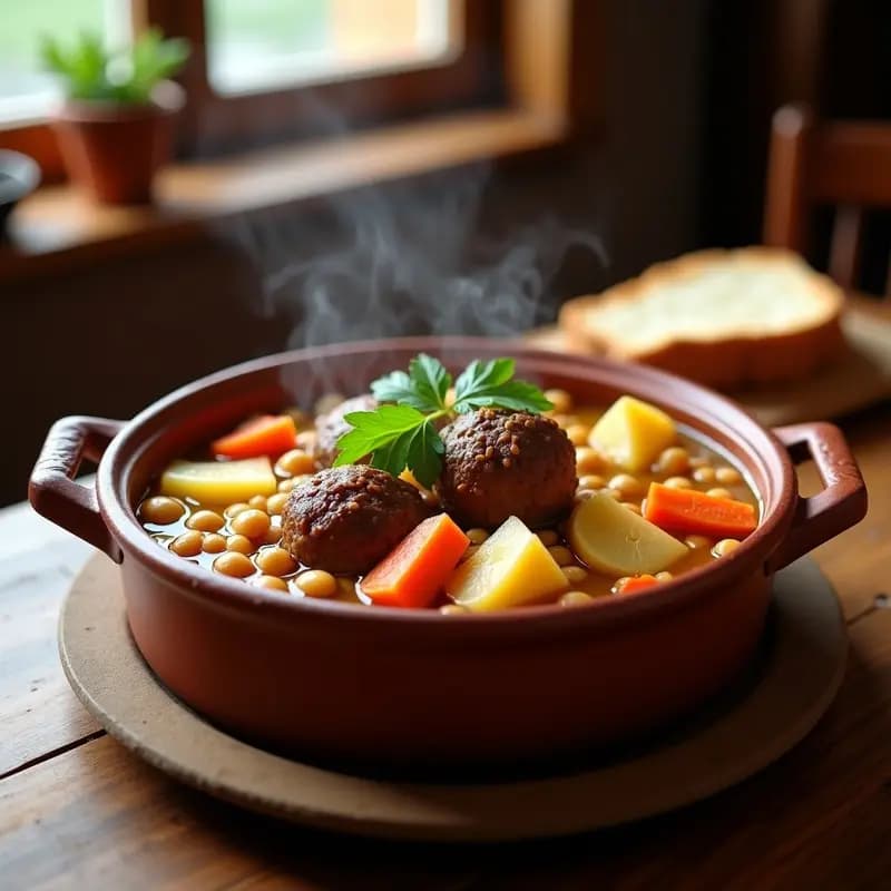 Puchero Catalán con Pilota: Cocido de Invierno con Albóndiga de Carne