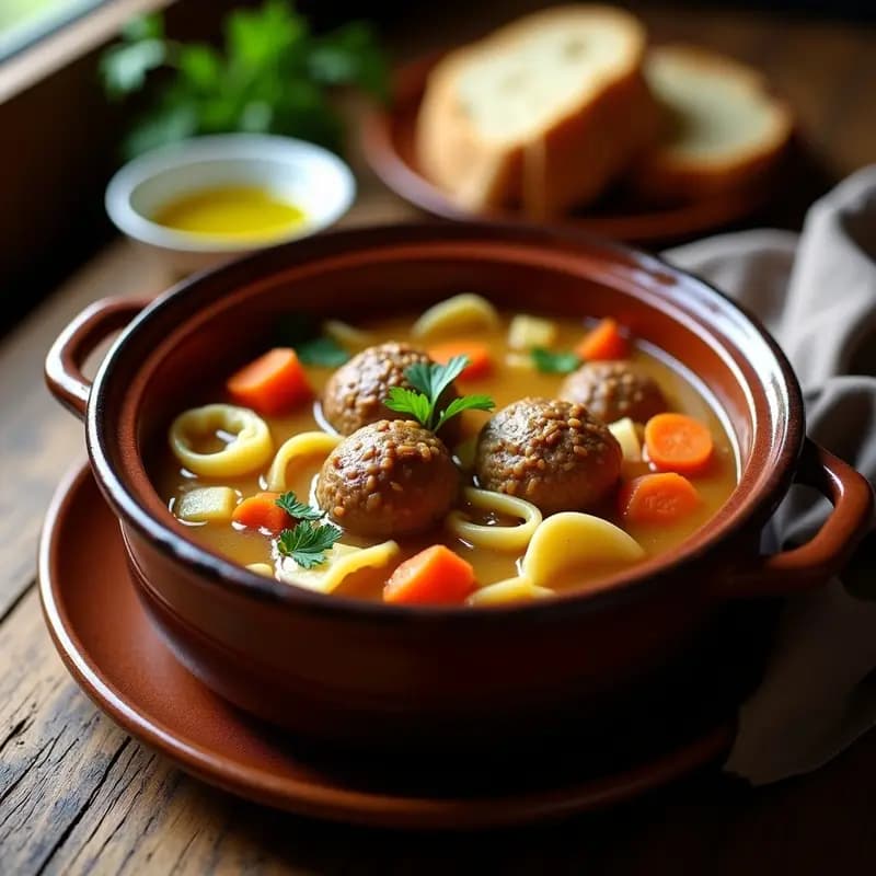 Puchero de Invierno con Pelota: Sopa de Fideos y Albóndigas Casera