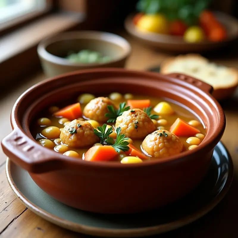 Puchero manchego con pelotas y verduras: Receta de olla lenta para compartir
