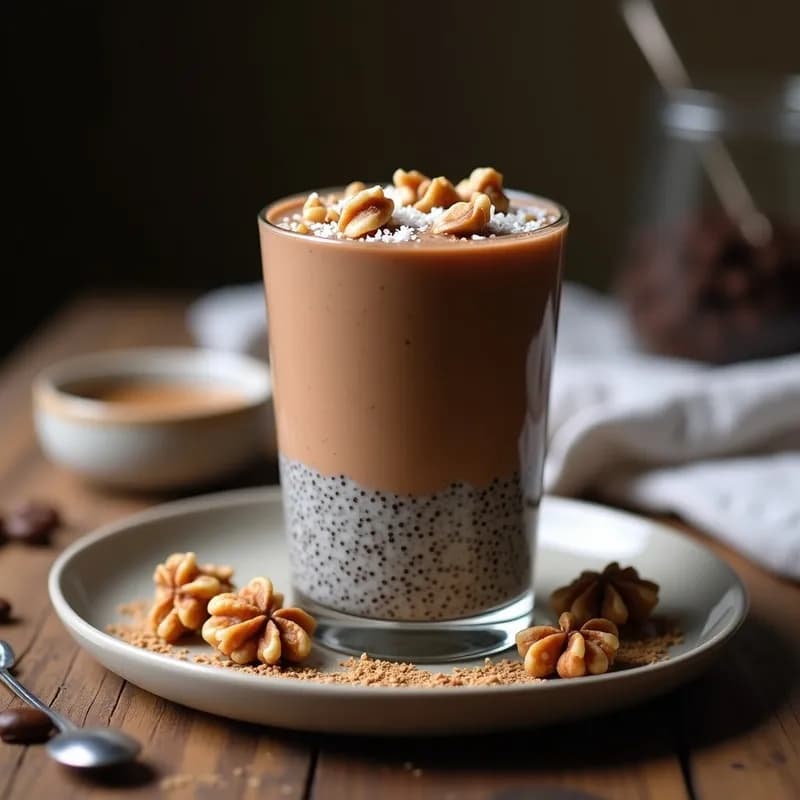 Pudín de Chía de Café Mocha Proteico: Receta Nocturna Sin Azúcar y Alta en Proteína