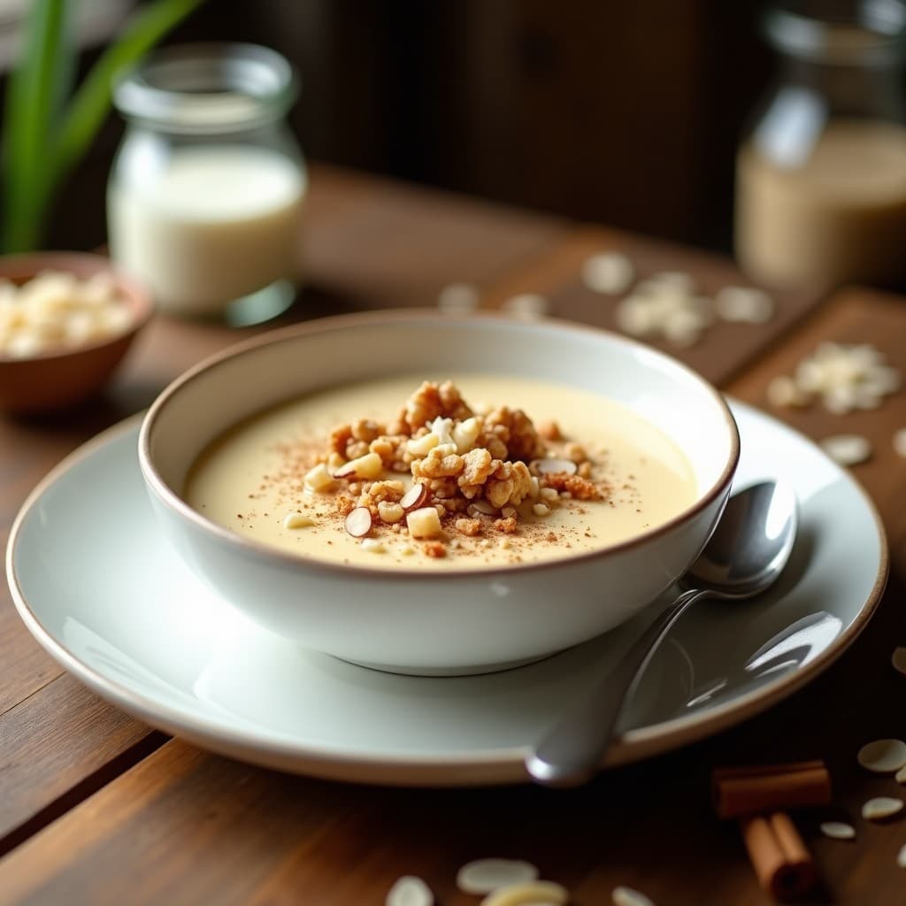 Pudín de Amaranto y Leche de Avena: Postre Sin Azúcar con Topping de Frutos Secos