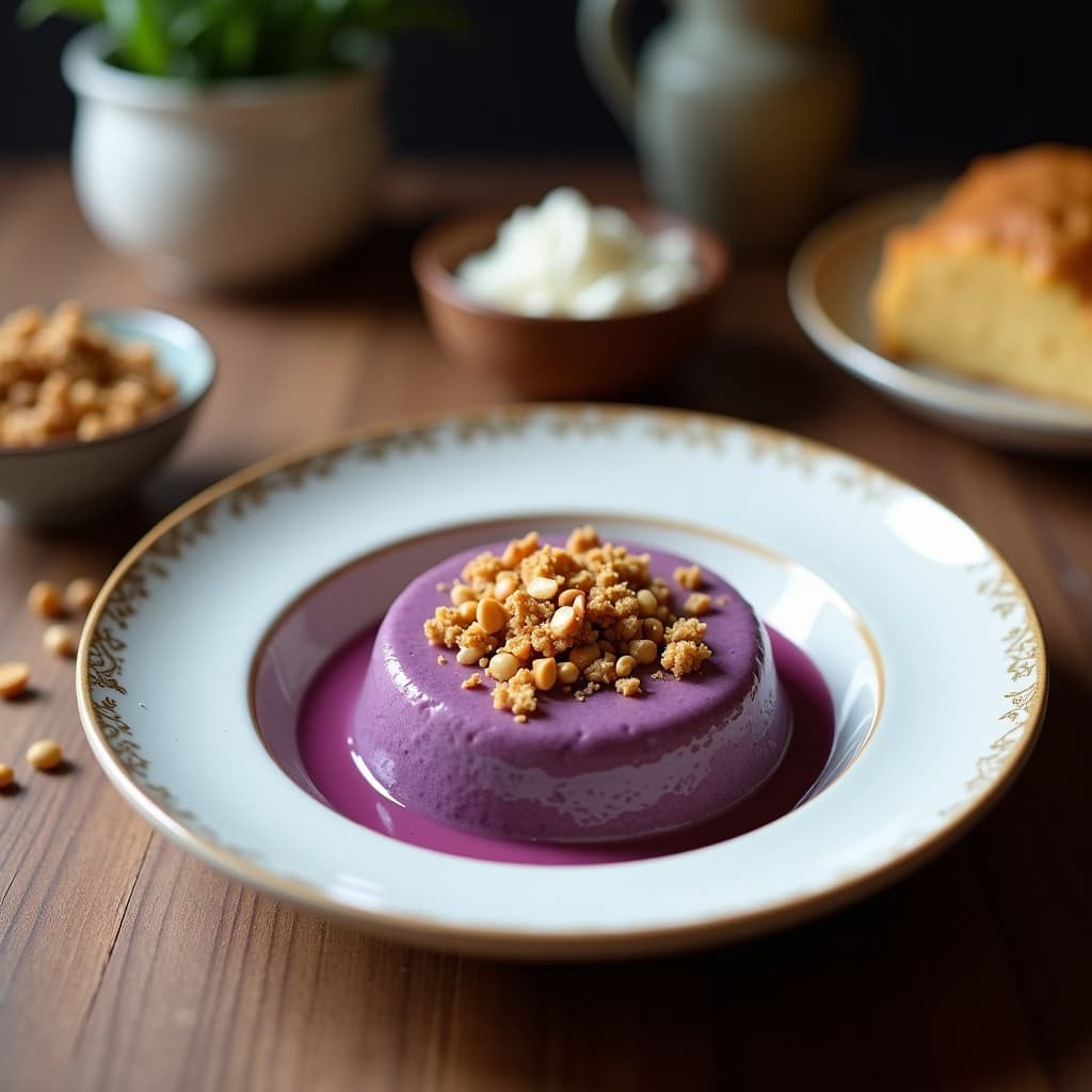 Pudín de Batata Morada y Leche de Coco con Topping de Granola de Macadamia: Desayuno Antioxidante