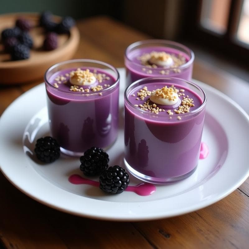 Pudín de Batata Morada y Tahini: Postre Sin Azúcar con Crujiente de Semillas de Sésamo