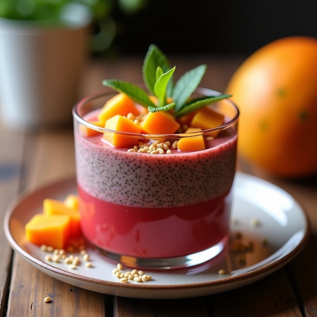 Pudín de Chía y Agua de Jamaica con Trozos de Papaya: Postre Mexicano Vegano y Sin Cocción