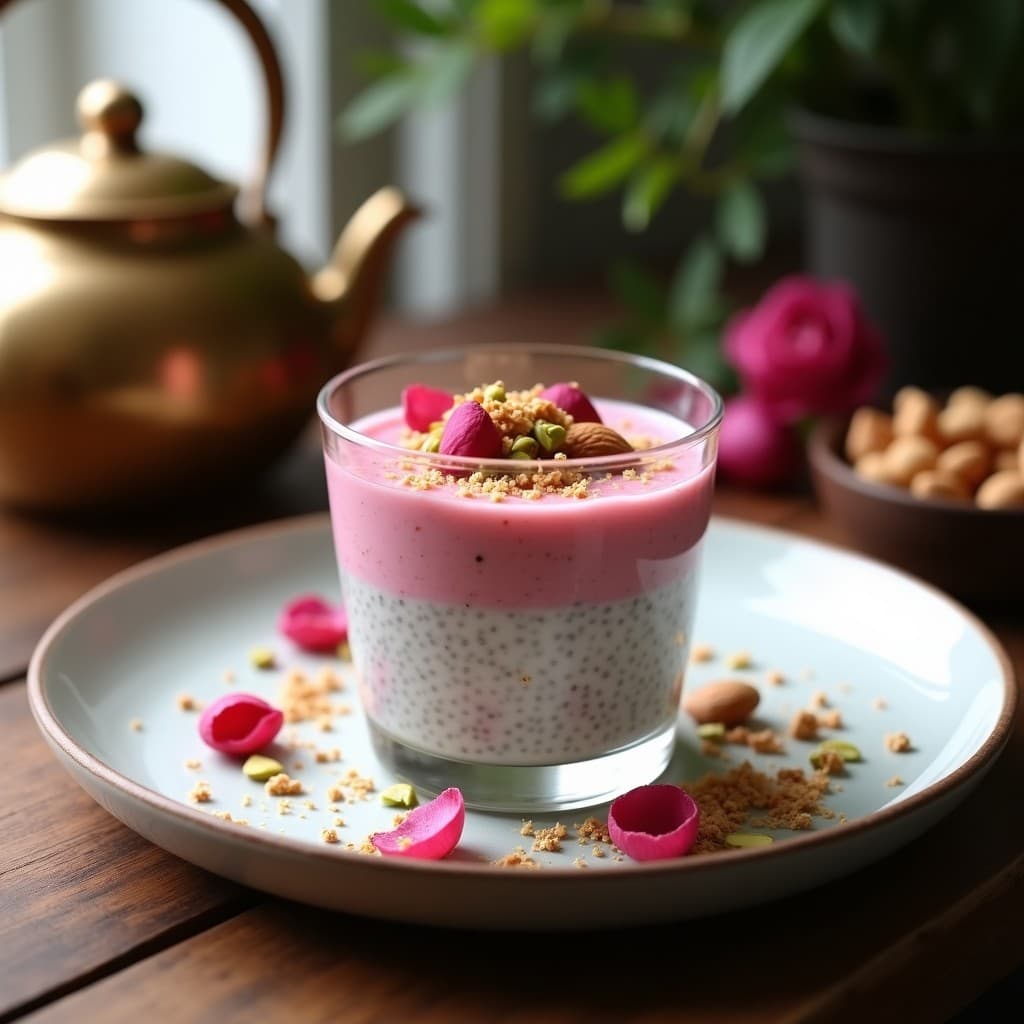 Pudín de Chía y Agua de Rosa: Postre Árabe Keto con Frutos Secos y Cardamomo
