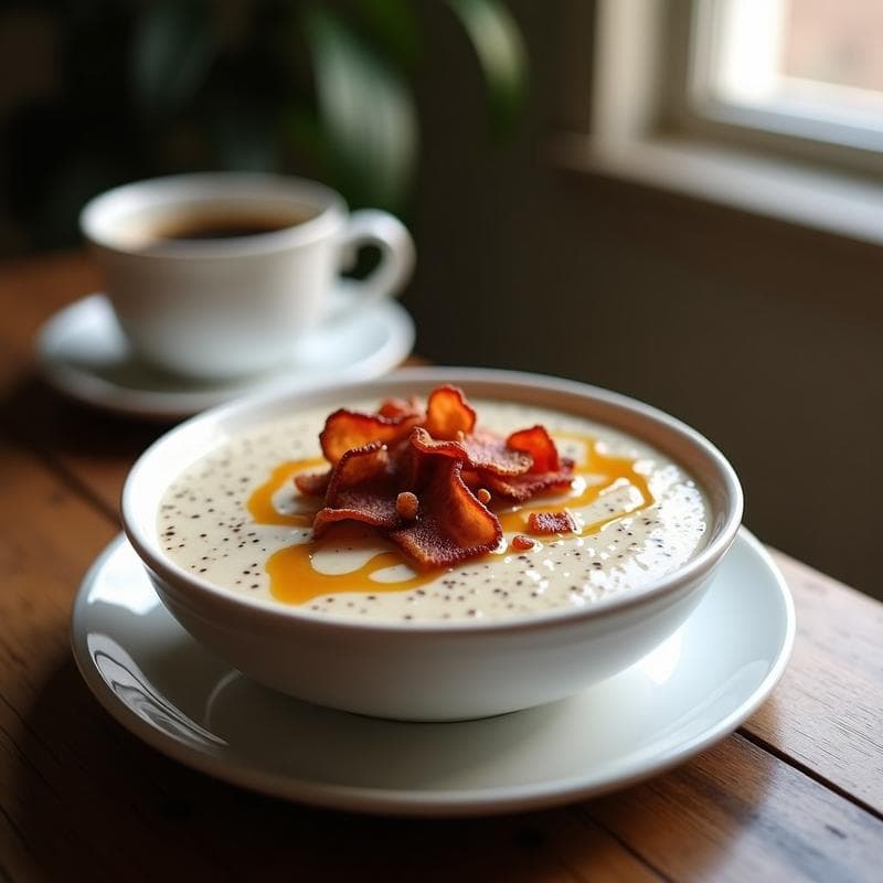 Pudín de Chía y Café con Trozos de Bacon: Desayuno Keto Energético y Salado