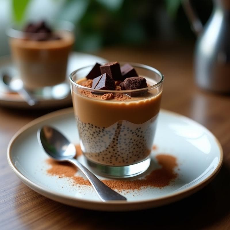 Pudín de Chía y Café con Trozos de Chocolate Negro: Postre Colombiano Sin Azúcar Nocturno