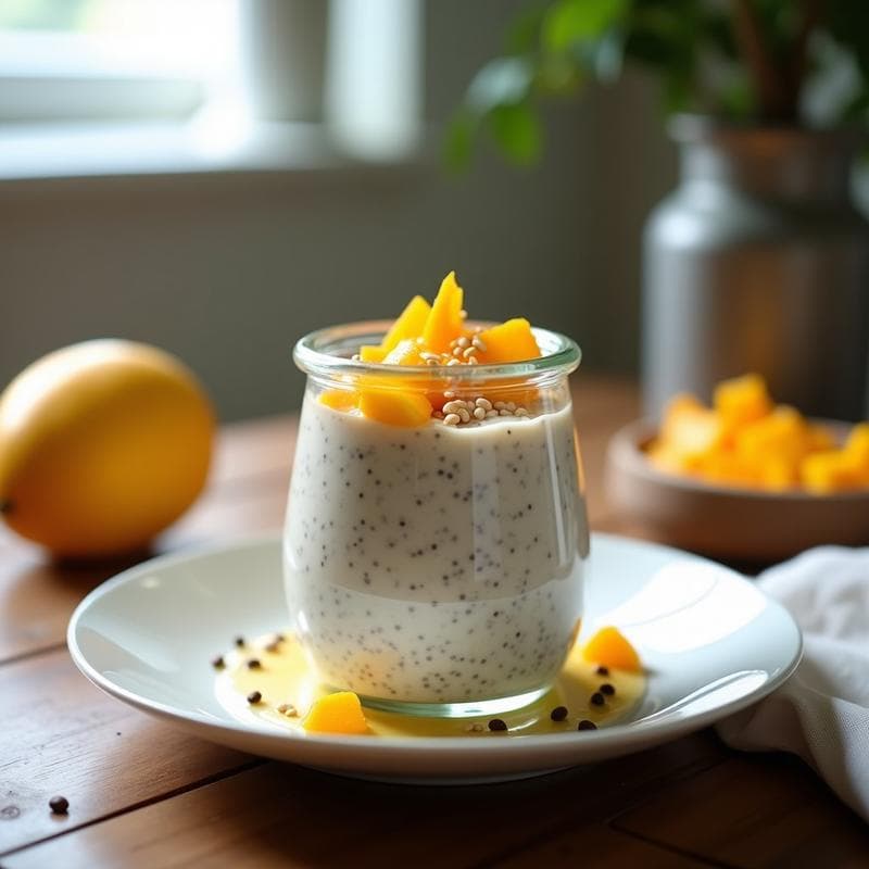Pudín de Chía con Leche de Coconut y Mango Deshidratado: Desayuno Keto Sin Lactosa en 5 Minutos