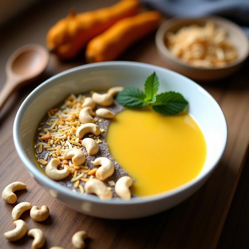 Pudín de Chía y Cúrcuma con Leche de Anacardo: Desayuno Antiinflamatorio Overnight
