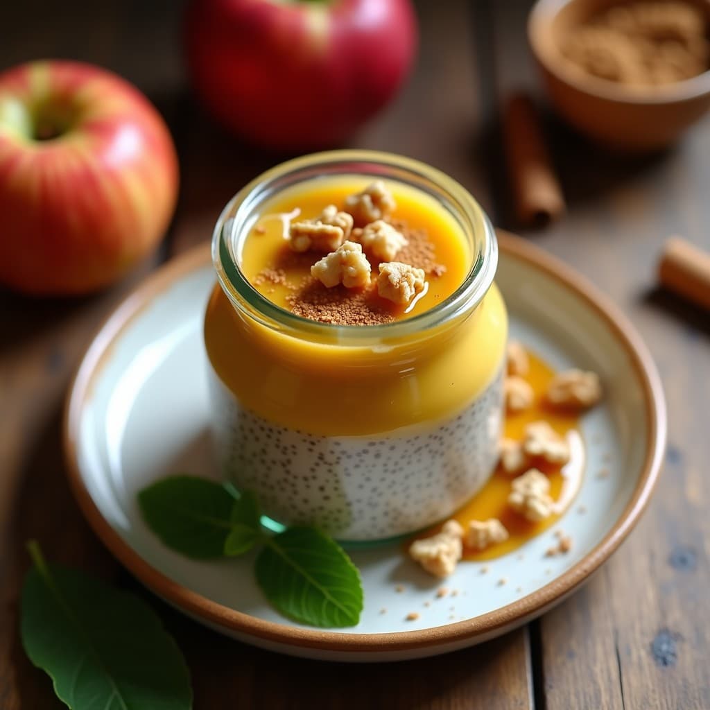 Pudín de Semillas de Chía y Cúrcuma con Compota de Manzana Asada: Desayuno Antiinflamatorio