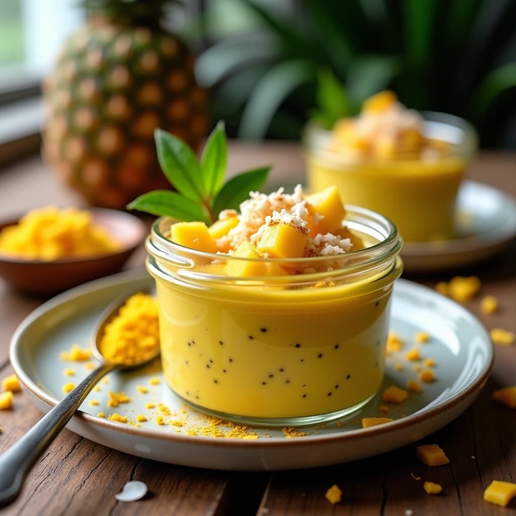 Pudín Chía de Cúrcuma y Piña: Postre Tropican Sin Azúcar y Sin Lactosa