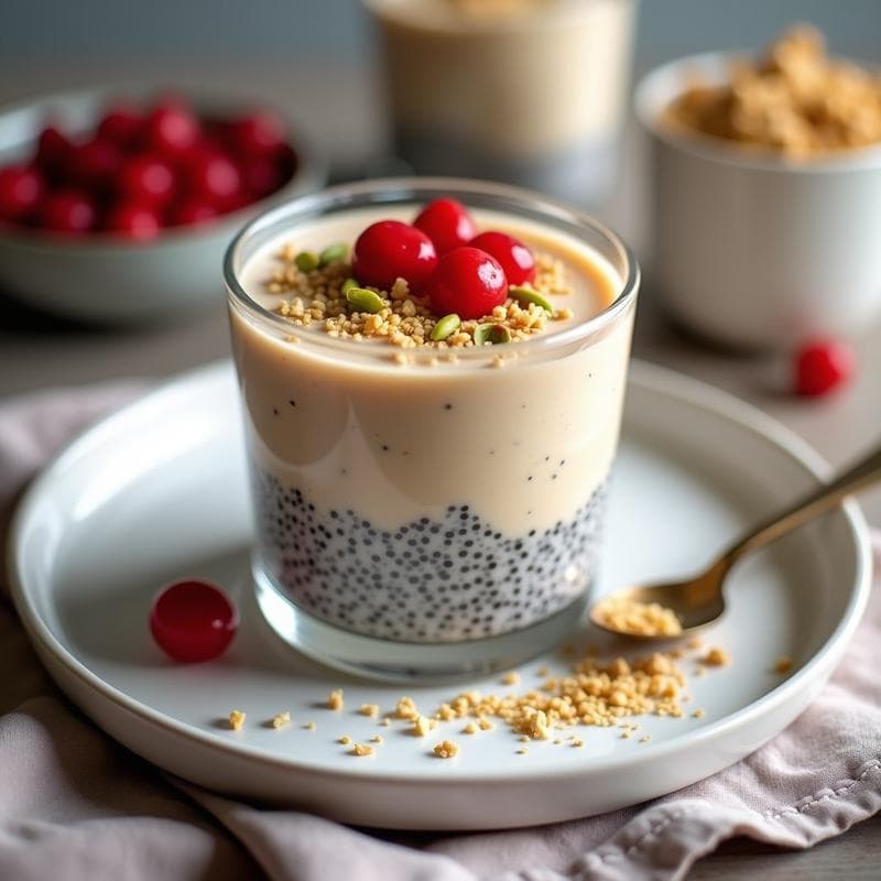 Pudín de chía con leche de amapola y bayas de goji: Postre vegano alto en antioxidantes