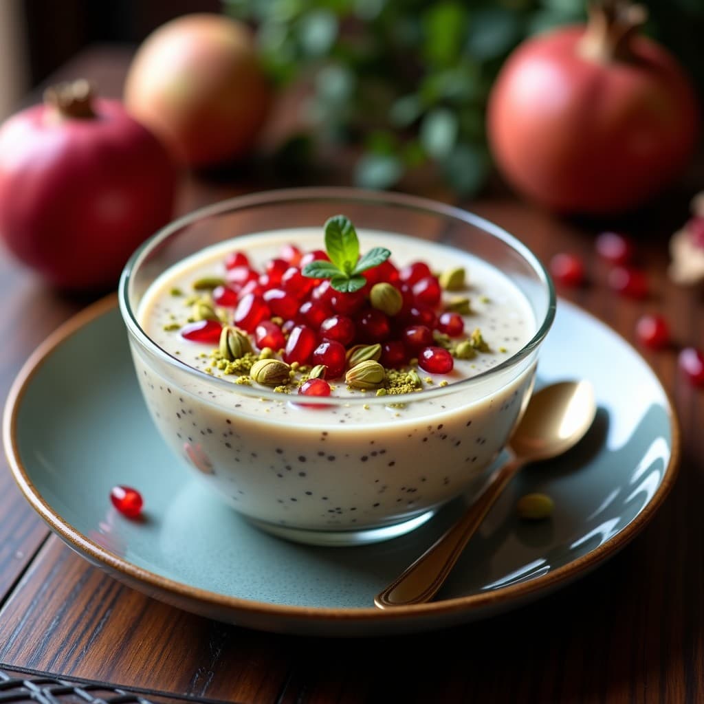 Pudín de Chía con Leche de Amapola y Granada: Desayuno Iraní Sin Lácteos