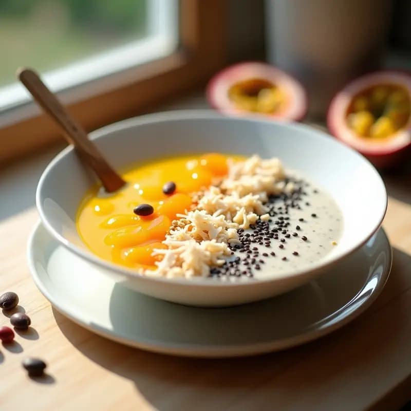 Pudín de Chía con Leche de Amendras y Fruta de la Pasión: Desayuno Antioxidante Sin Cocción
