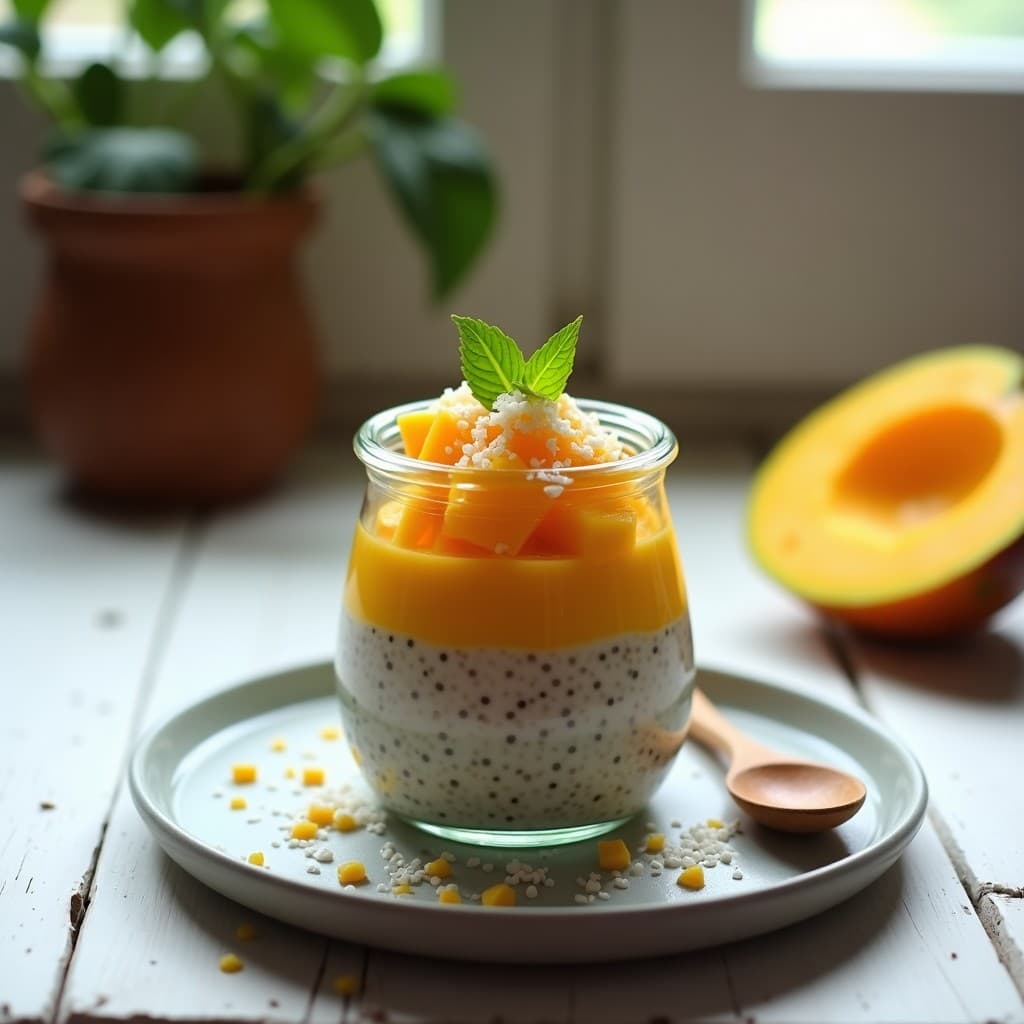 Pudín de Chía con Leche de Anacardos y Mango: Postre Overnight Sin Lactosa