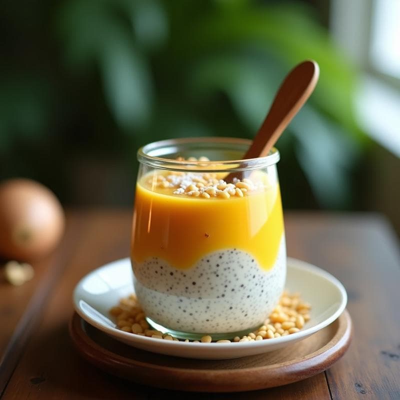 Pudín de Chía con Leche de Anacardos y Puré de Maracuyá: Desayuno Vegano y Sin Lactosa