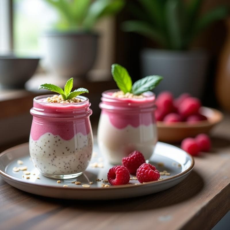 Pudín de Chía con Leche de Avena y Puré de Frambuesa: Postre Vegano en 5 Minutos