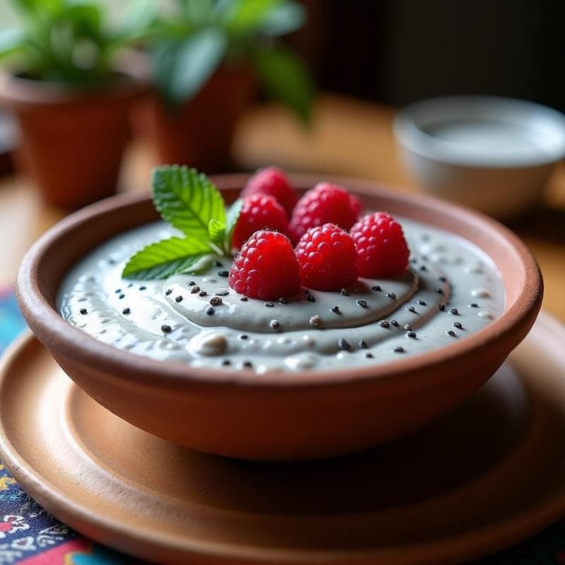 Pudín de Chía con Leche de Ceniza y Frambuesas: Desayuno Mexicano Superalimento Sin Lácteos