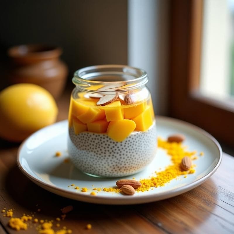 Pudín de Chía con Leche de Cúrcuma y Mango: Desayuno Indio Detox y Energético