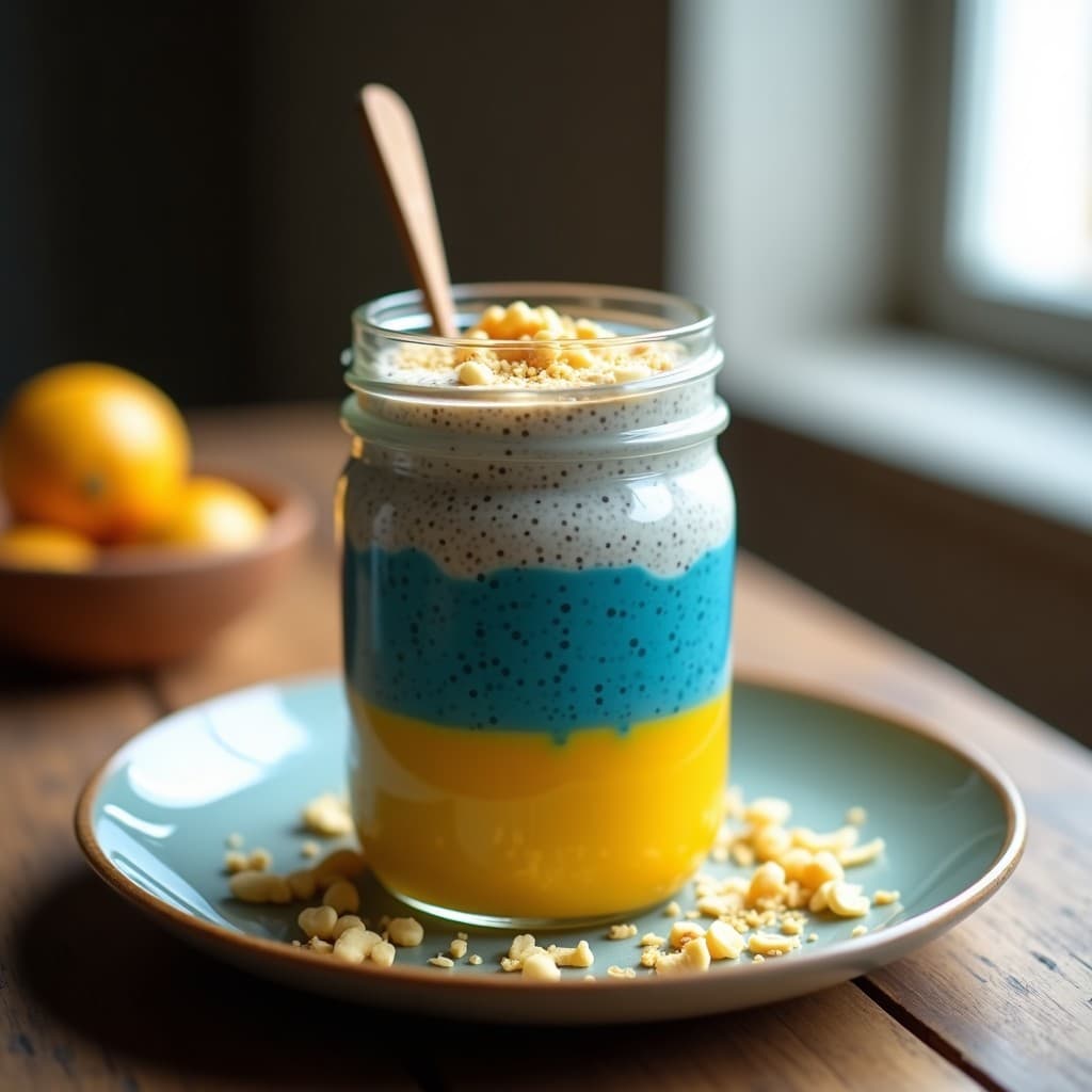 Pudín de Chía con Leche de Cúrcuma y Blue Spirulina: Desayuno Superfood en 5 Minutos