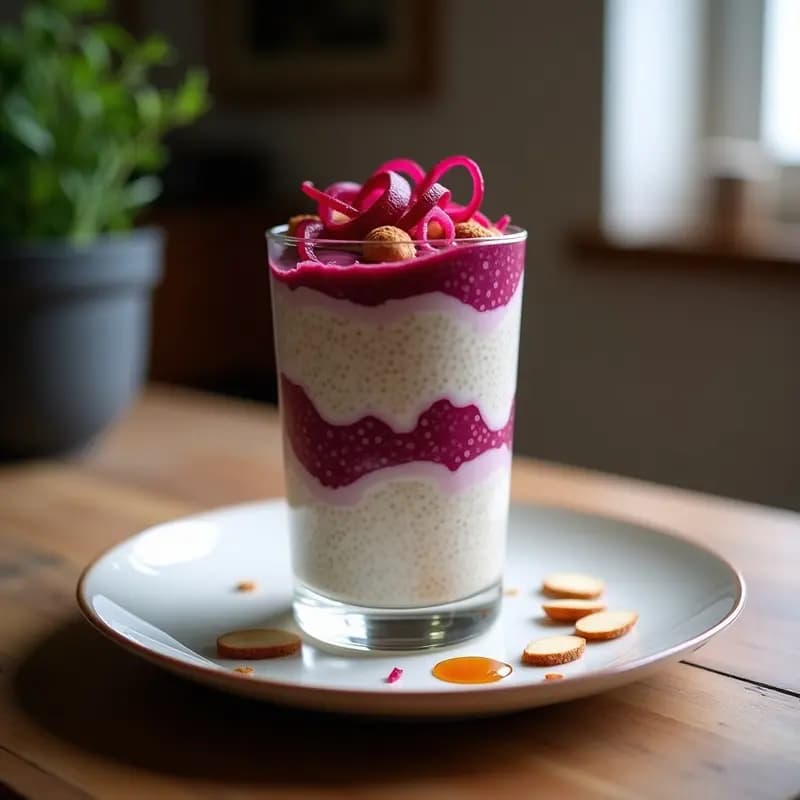 Pudín de chía y leche de mandorla con espirales de remolacha: Postre italiano vegano y crudivegano