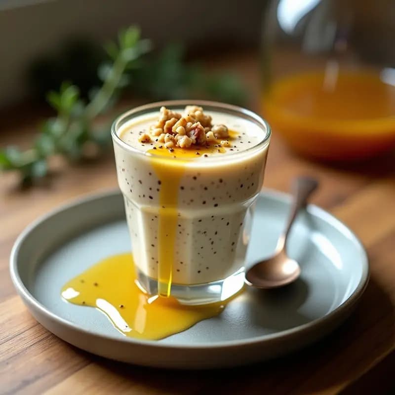 Pudín de Chía y Leche de Oveja con Miel de Tomillo: Postre Griego Sin Azúcar