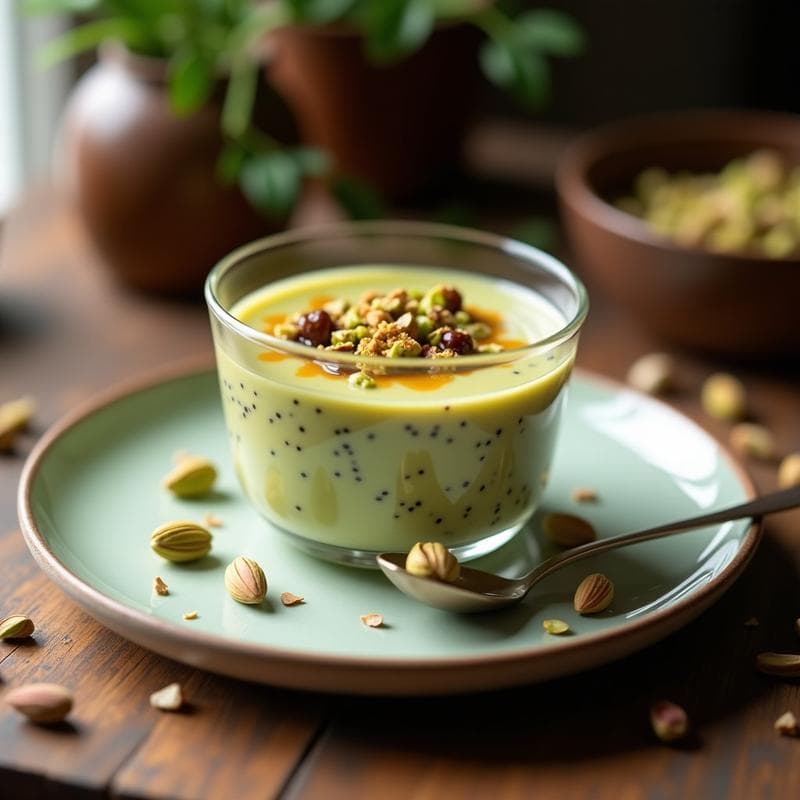 Pudín de Semillas de Chía y Leche de Pistacho: Postre Keto con Sirope de Dátiles