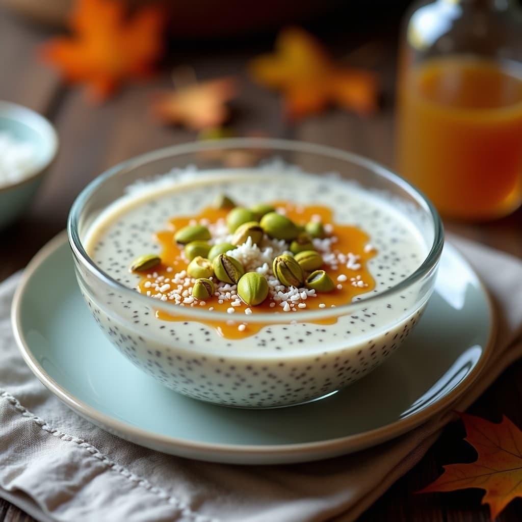 Pudín de Chía con Leche de Pistacho y Sirop de Arce: Desayuno Canadiense Sin Azúcar