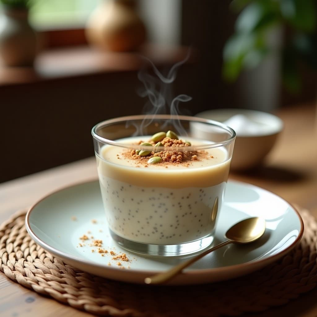 Pudín de Chía con Leche de Sésamo y Jengibre: Postre Egipcio Sin Cocción
