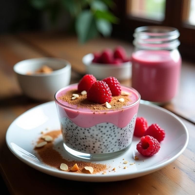 Pudín de Chía con Leche de Soja y Frambuesas: Postre Francés Sin Azúcar en 10 Minutos