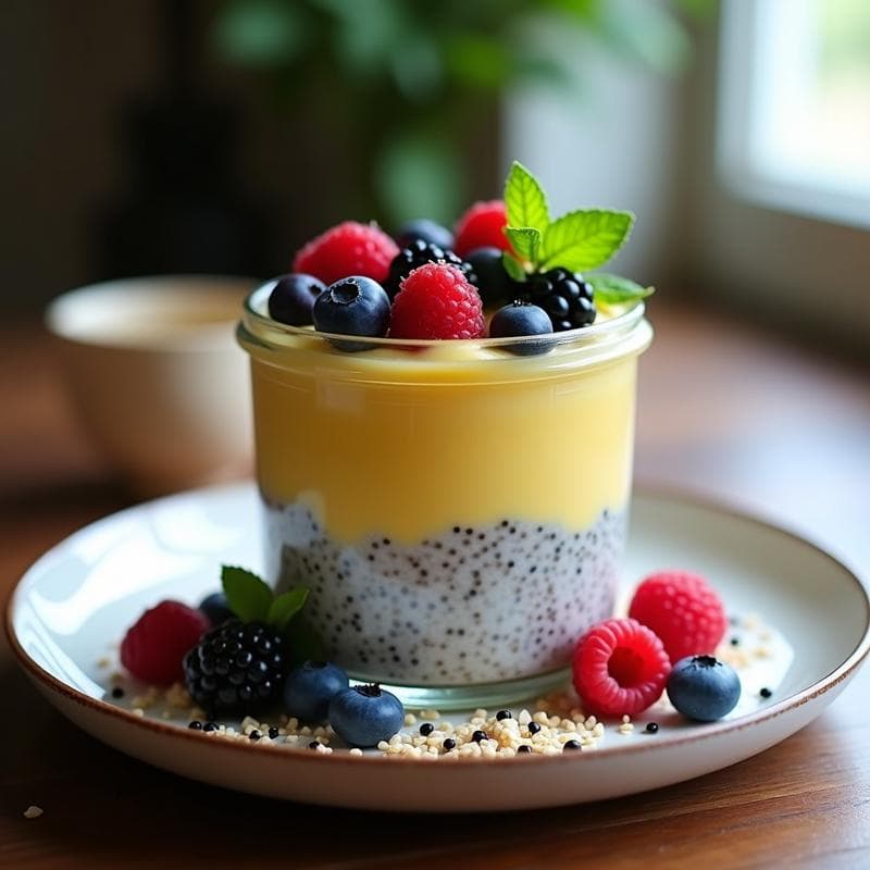Pudín de Chía con Leche de Tigre y Frutos del Bosque: Postre Peruano Sin Lácteos