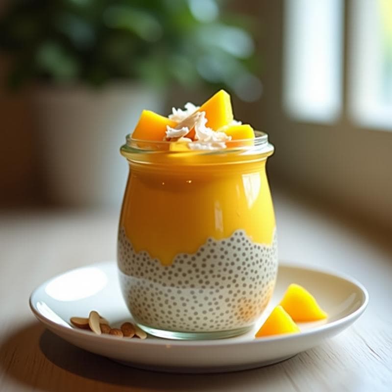 Pudín de Chía con Mango y Cúrcuma: Desayuno Vegano Antiinflamatorio en Frasco