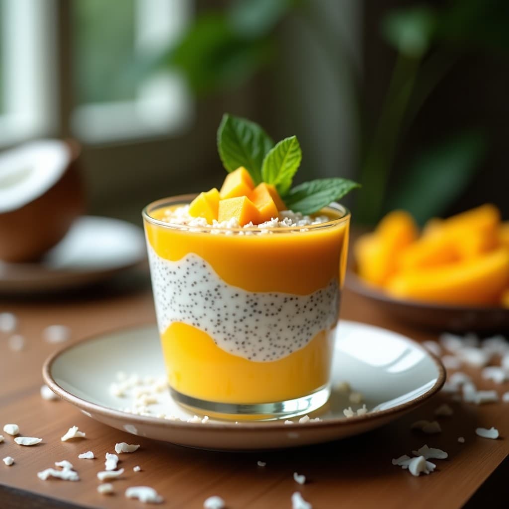 Pudín de Chía con Mango y Jengibre: Postre Tailandés Sin Lácteos