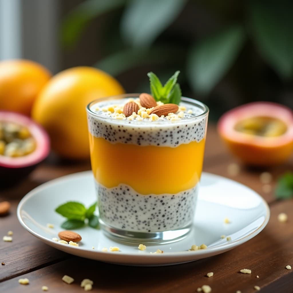 Pudín de Chía con Puré de Maracuyá y Granadilla: Postre Sin Azúcar y Alto en Fibra