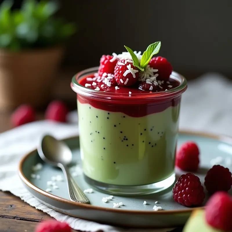 Pudín de Chía y Matcha con Compota de Frambuesas: Postre Japonés Overnight